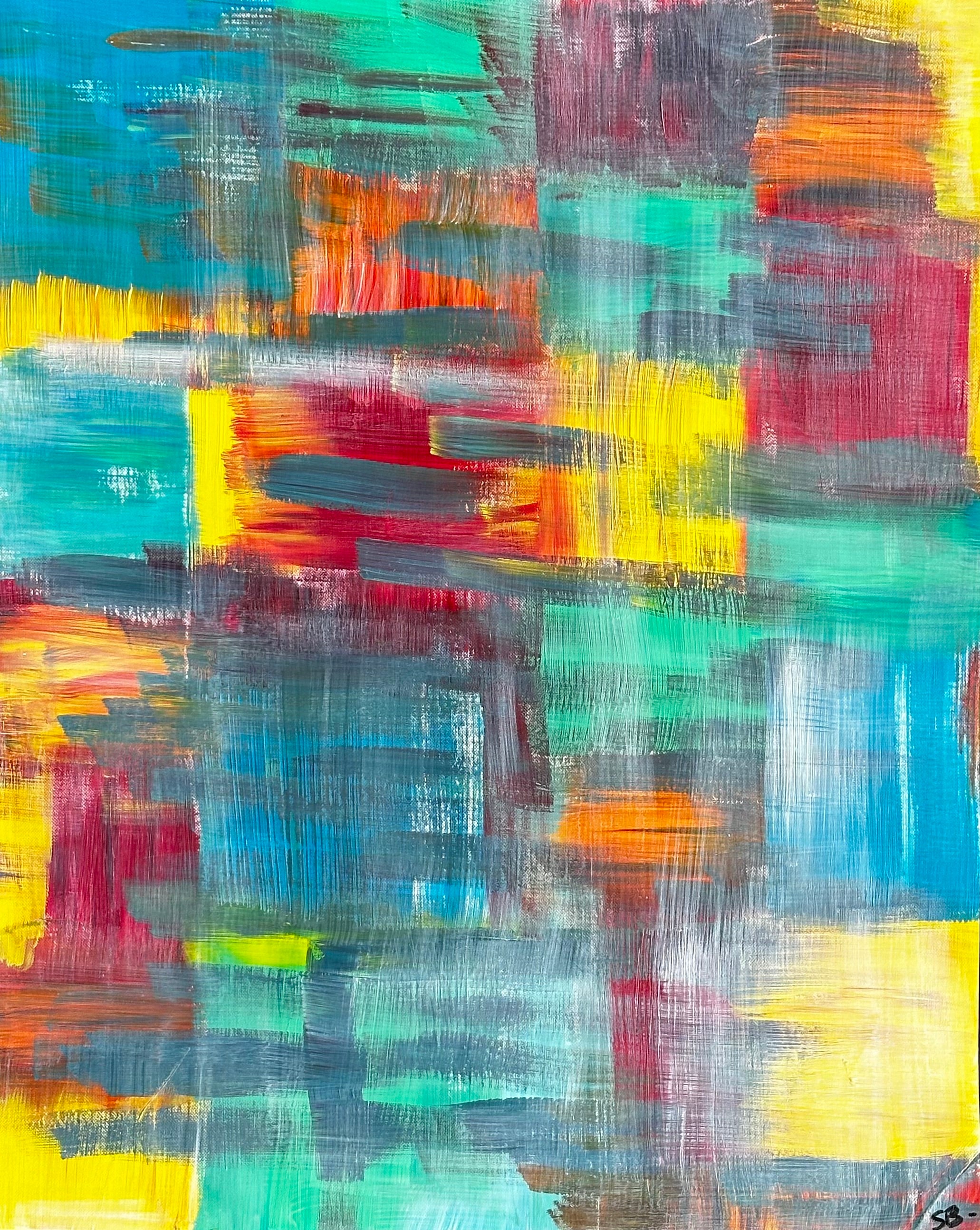 Sam Berg Studio Artwork Acrylic on Canvas Painting Scrapes of Colors ...